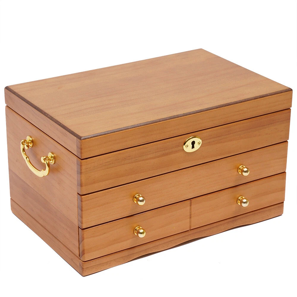 Wooden Jewelry Box 3-tier Lockable Jewelry Organizer Vintage Style Storage Box | eBay