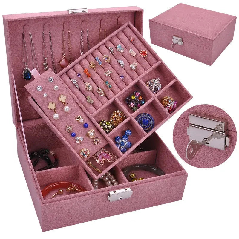 Velvet Double Layer Jewelry Storage Box Large Capacity Necklace Bracelet Holder | eBay