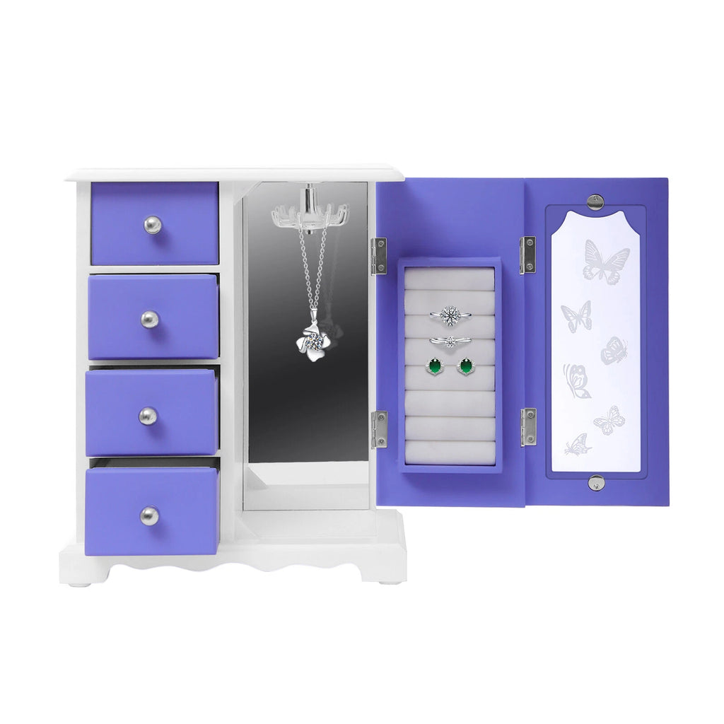 Double Door Purple Butterfly Jewelry Box w/4 Drawers Organizer Built-in Mirror | eBay
