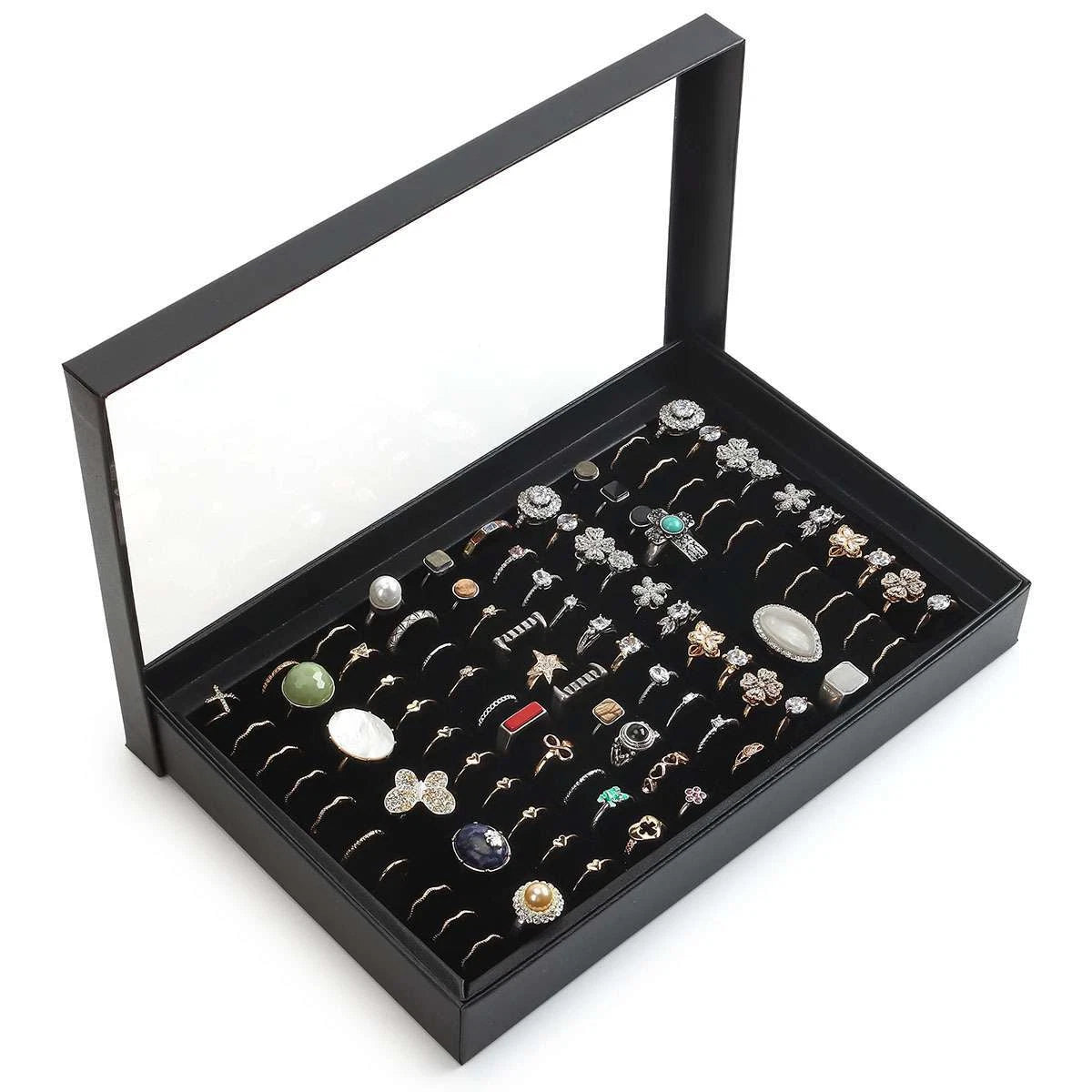 100 Slots Jewelry Ring Display Organizer Case Tray Holder Earring Storage Box US | eBay