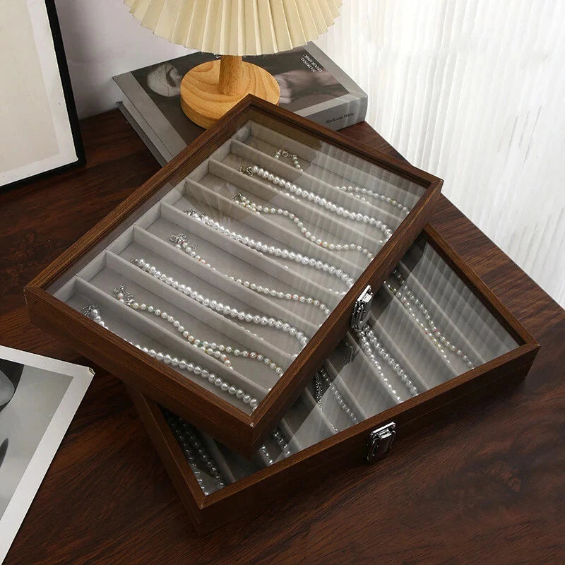 Wooden Jewelry Storage Box with Lid Dustproof Necklace Organizer Display Case | eBay