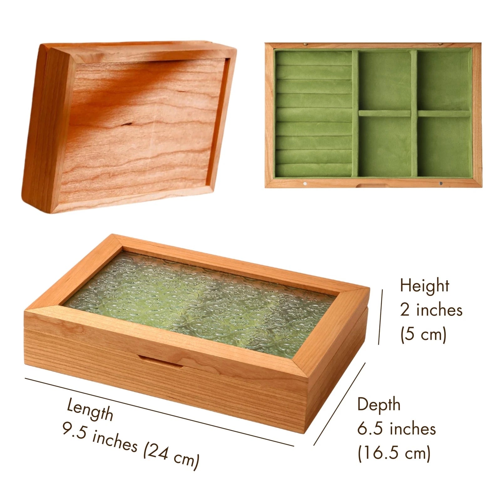 Wooden Jewelry Box for Women, Medium Size Natural Solid Cherry Wood Girls Vin... | eBay
