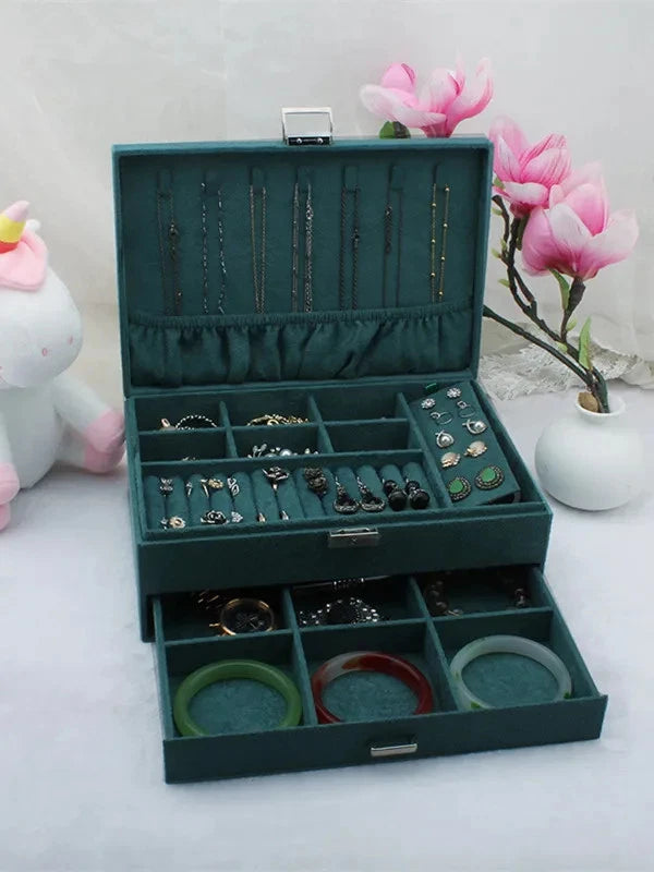Velvet Double Layer Jewelry Storage Box Large Capacity Necklace Bracelet Holder | eBay