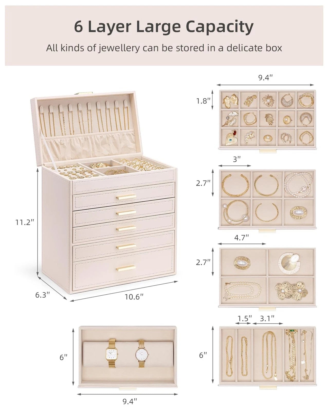 Vlando Jewelry Box Organizer,Large Jewelry Storage for 5 Drawn,PU Leather Jew... | eBay