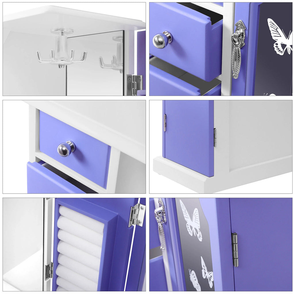 Double Door Purple Butterfly Jewelry Box w/4 Drawers Organizer Built-in Mirror | eBay