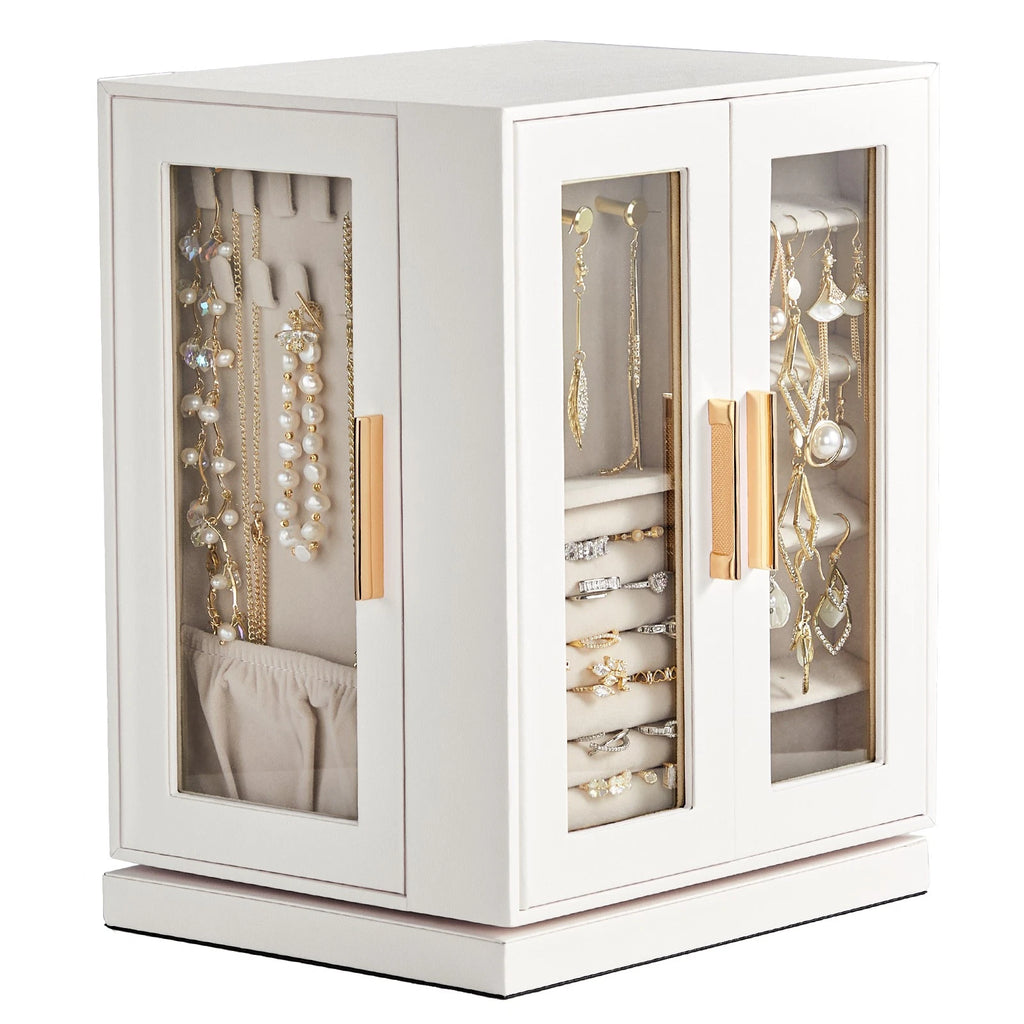 360° Rotating Jewelry Box Large Storage for Earrings Velvet Jewelry Cabinet | eBay