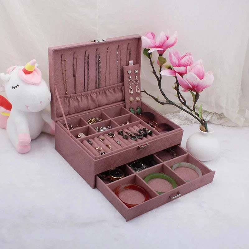 Velvet Double Layer Jewelry Storage Box Large Capacity Necklace Bracelet Holder | eBay