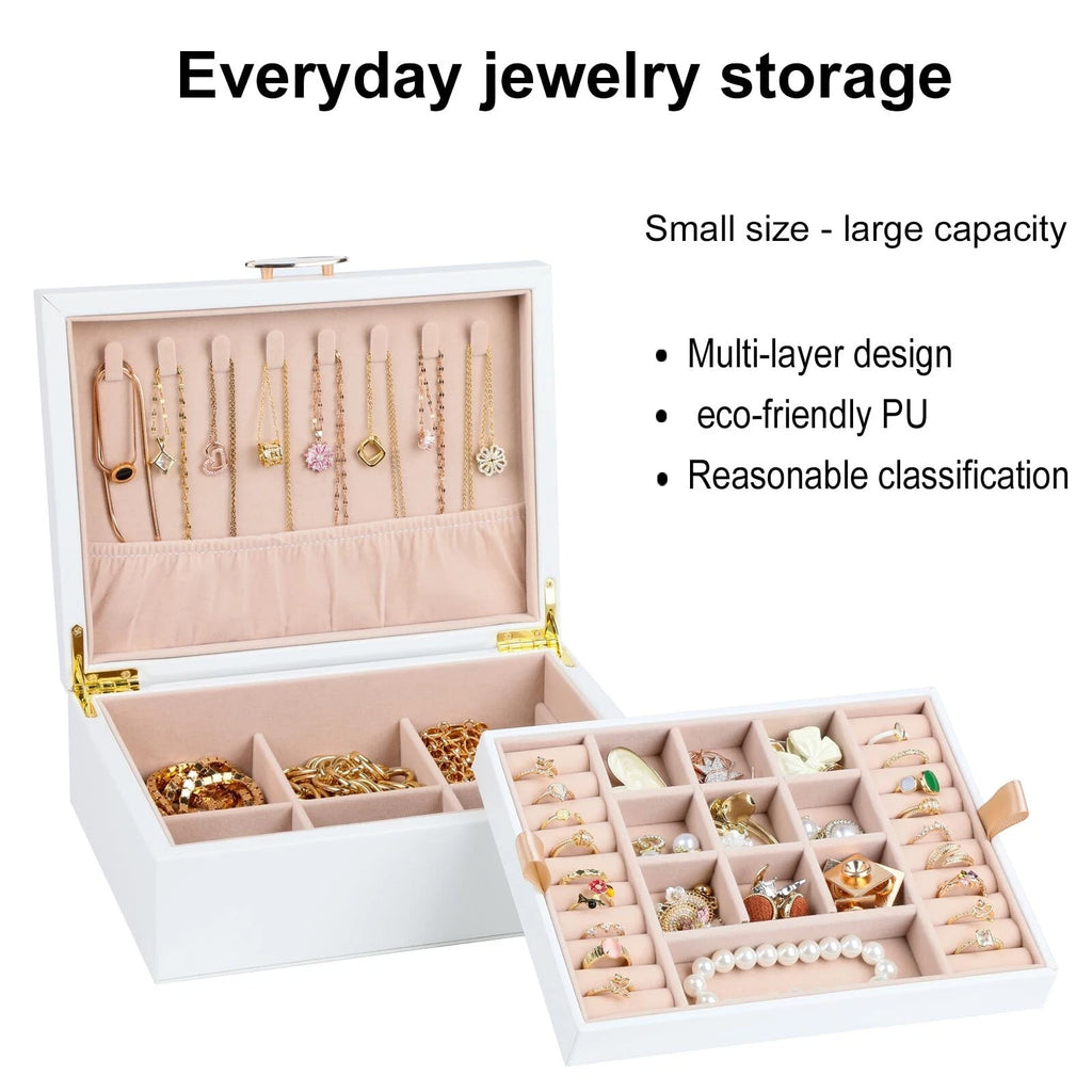 Portable Jewelry Box, 2 Layer Jewelry Organizer with Necklace Hanger for Wome... | eBay