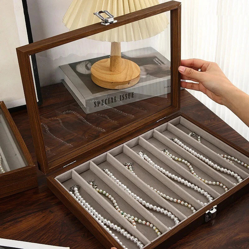 Wooden Jewelry Storage Box with Lid Dustproof Necklace Organizer Display Case | eBay