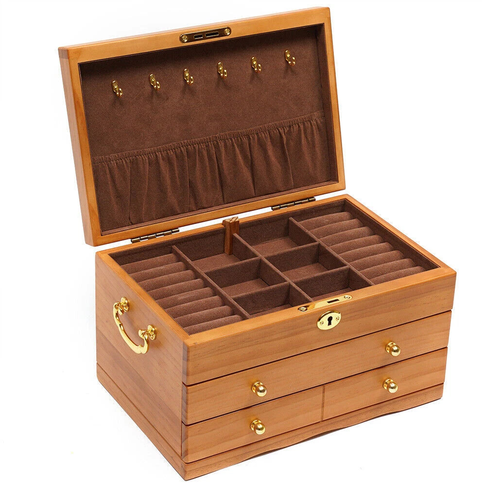 Jewelry Storage Box + Drawer Case 3 Layers Gift For Mom /Girlfriend+ Lock Case | eBay
