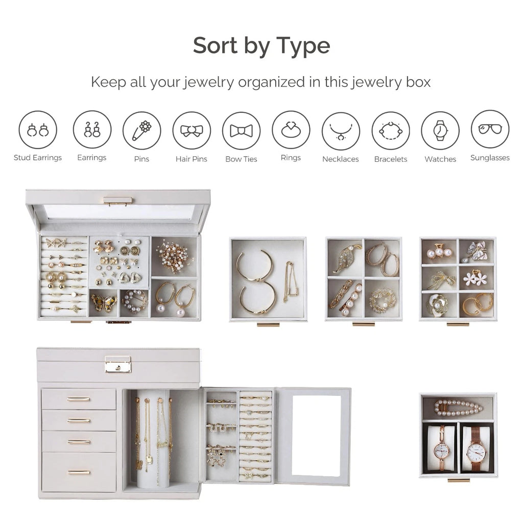 Large Jewelry Box, 5-Layer Jewelry Organizer 4 Drawers with Rounded 360° Rota... | eBay