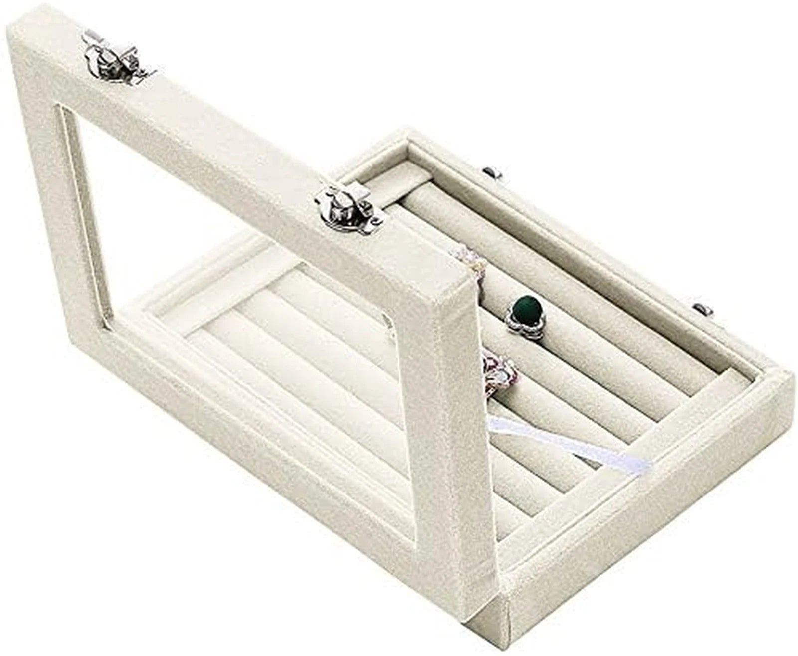Jewelry Box Rings Organizer Tray 7 Slots Velvet Jewelry Earring Storage Box W... | eBay