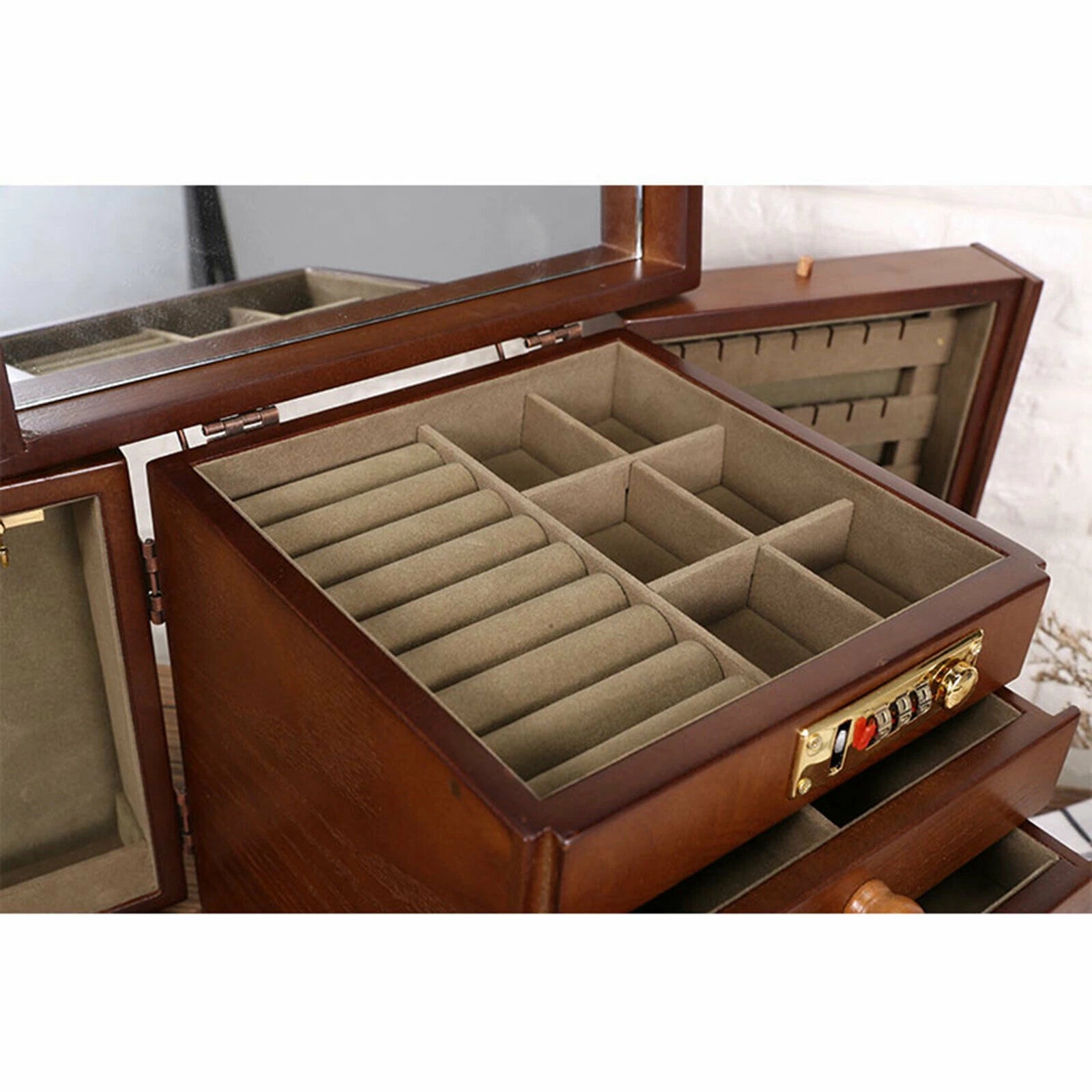 Jewelry cabinet Wooden Jewelry Case with mirror Utility Storage Box Armoire 5" | eBay