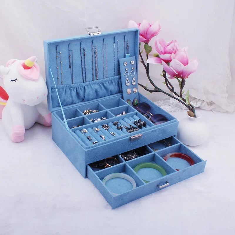 Velvet Double Layer Jewelry Storage Box Large Capacity Necklace Bracelet Holder | eBay