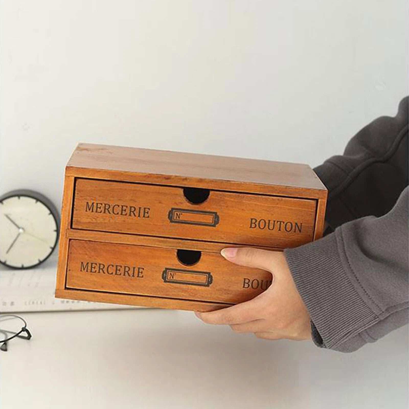 Vintage Wood Jewelry Organizer Storage Box w/ Drawers Cosmetic Cabinet 2-Layer | eBay