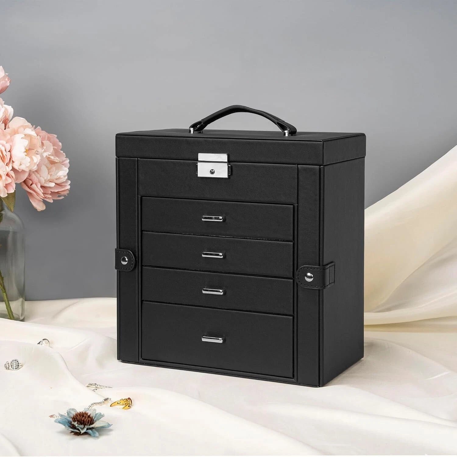 Comprehensive Jewelry Storage Box - Lockable & Elegant with 4 Drawers & Mirror | eBay