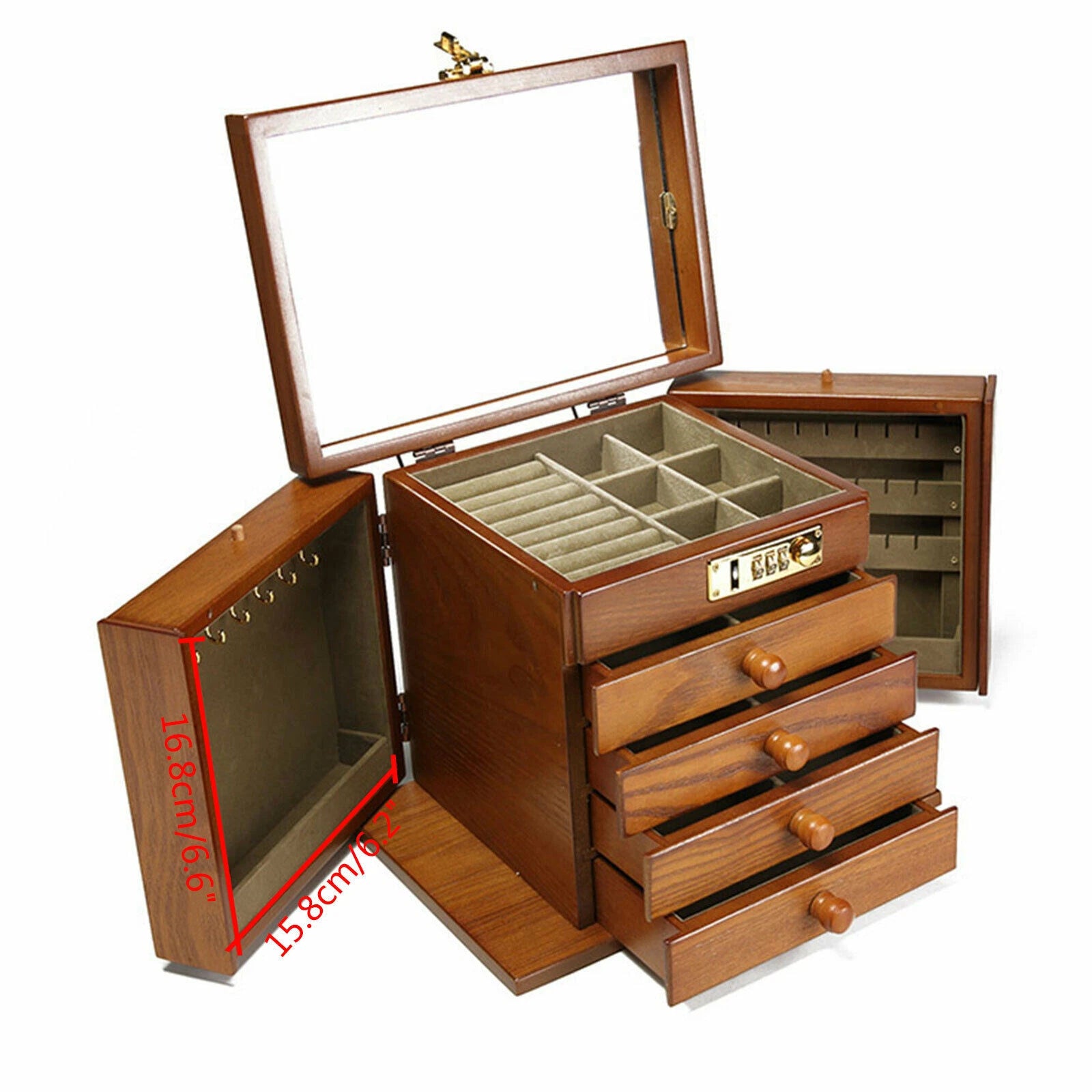 Jewelry cabinet Wooden Jewelry Case with mirror Utility Storage Box Armoire 5" | eBay