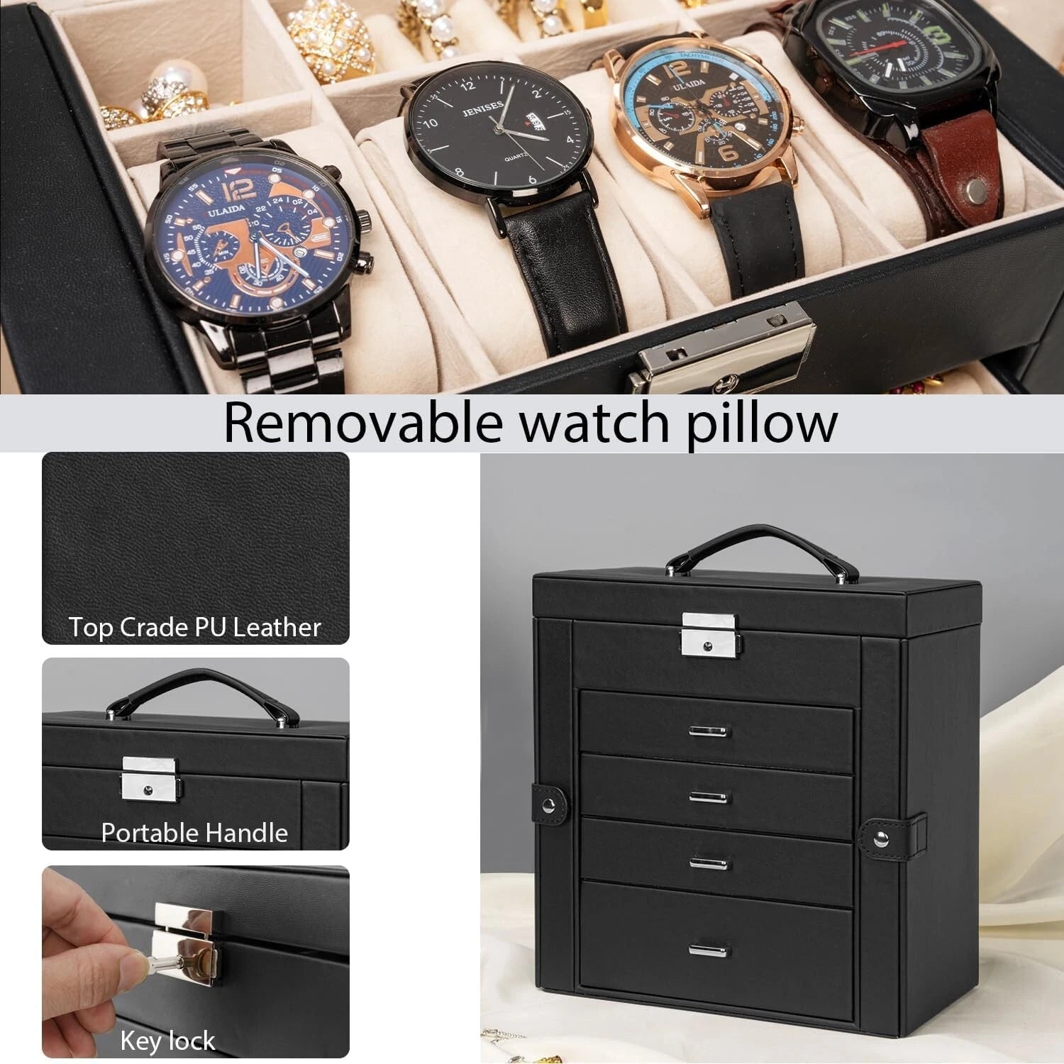 Comprehensive Jewelry Storage Box - Lockable & Elegant with 4 Drawers & Mirror | eBay