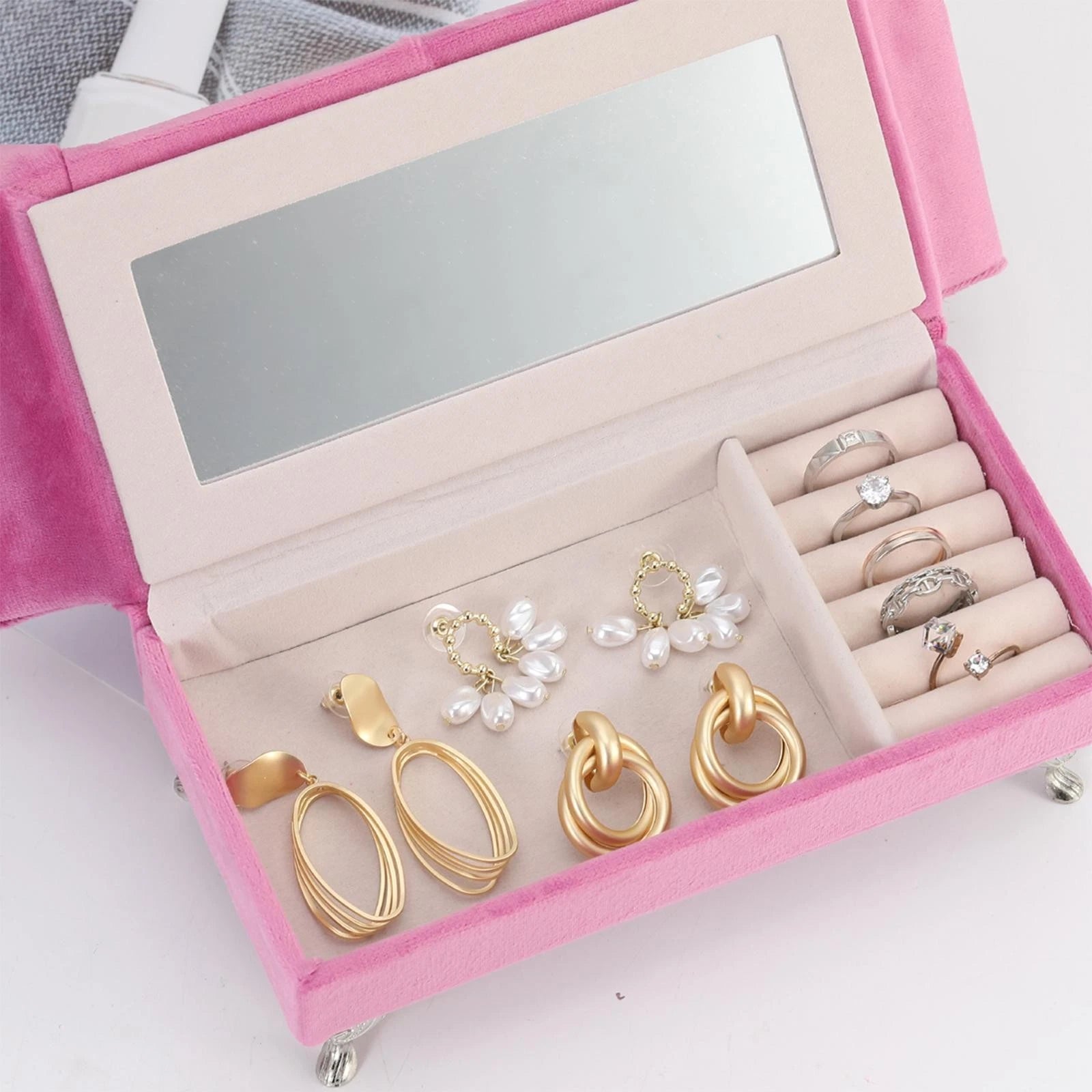 Jewelry Box Earrings Organizer Ornaments Display Case Portable Pink Storage | eBay