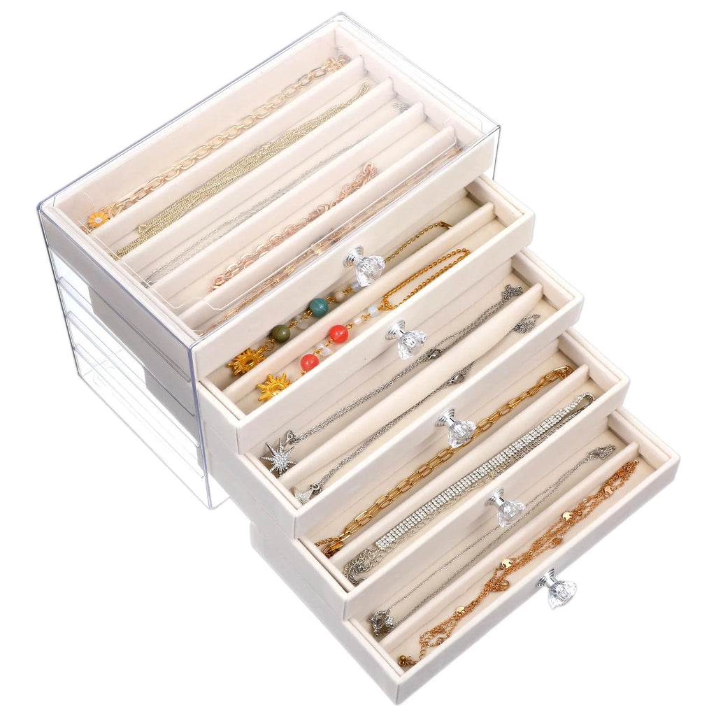 HOFURME 5-Drawer Necklace Organizer Box with Clear Acrylic & Velvet Lining, B... | eBay