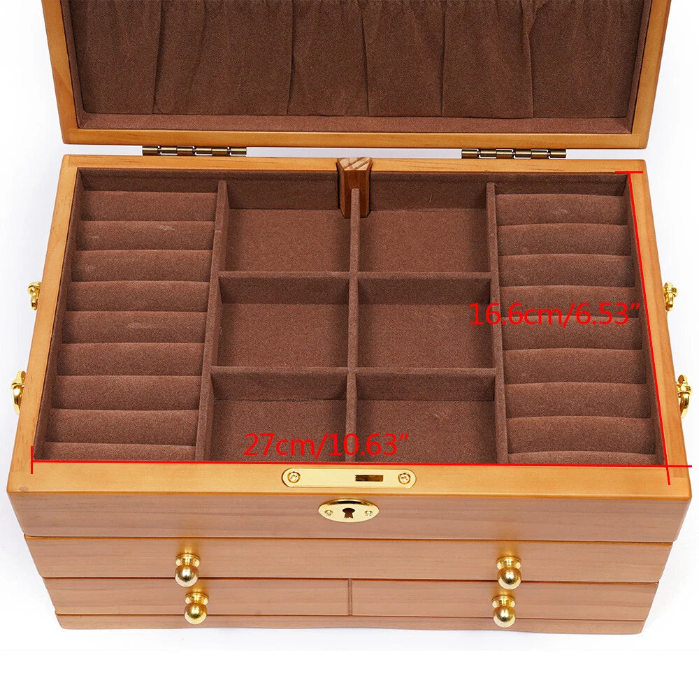Wooden Jewelry Box 3-tier Lockable Jewelry Organizer Vintage Style Storage Box | eBay