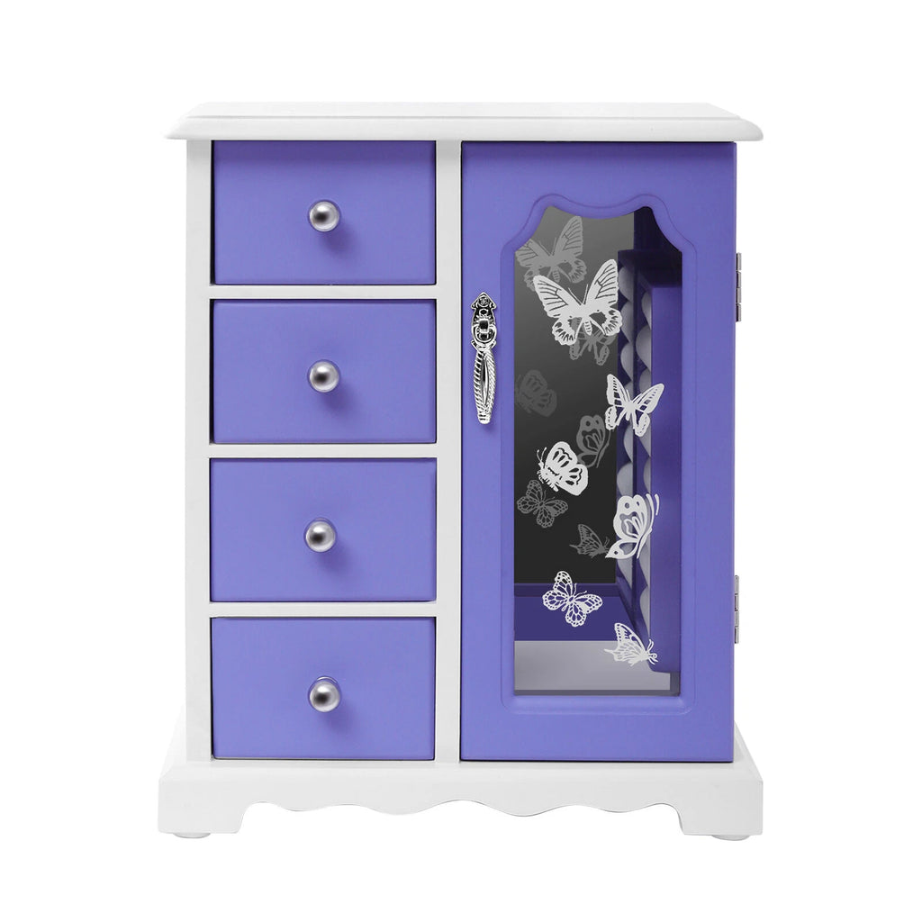 Double Door Purple Butterfly Jewelry Box w/4 Drawers Organizer Built-in Mirror | eBay