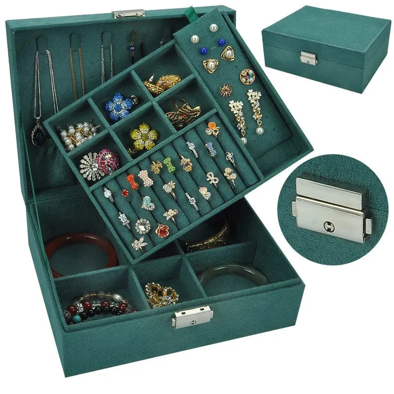 Velvet Double Layer Jewelry Storage Box Large Capacity Necklace Bracelet Holder | eBay