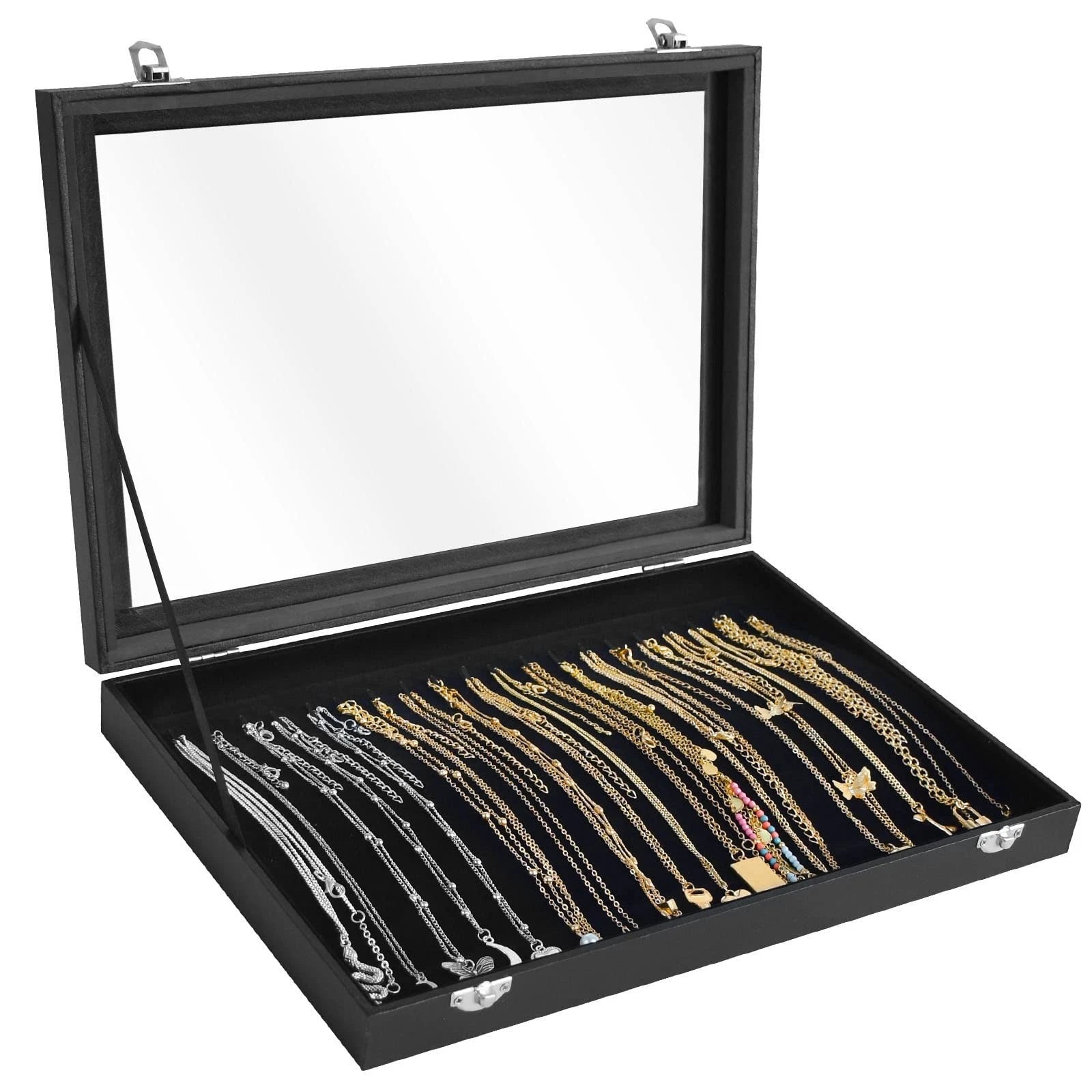 Premium Necklace Organizer Box - 20 Hooks Jewelry Tray with Transparent Lid | eBay