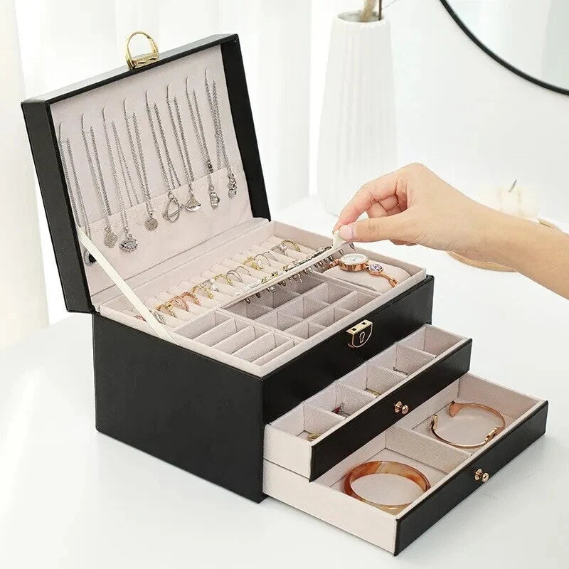 Large Jewelry Storage Box Multi-Layer Organizer For Jewellery Leather | eBay