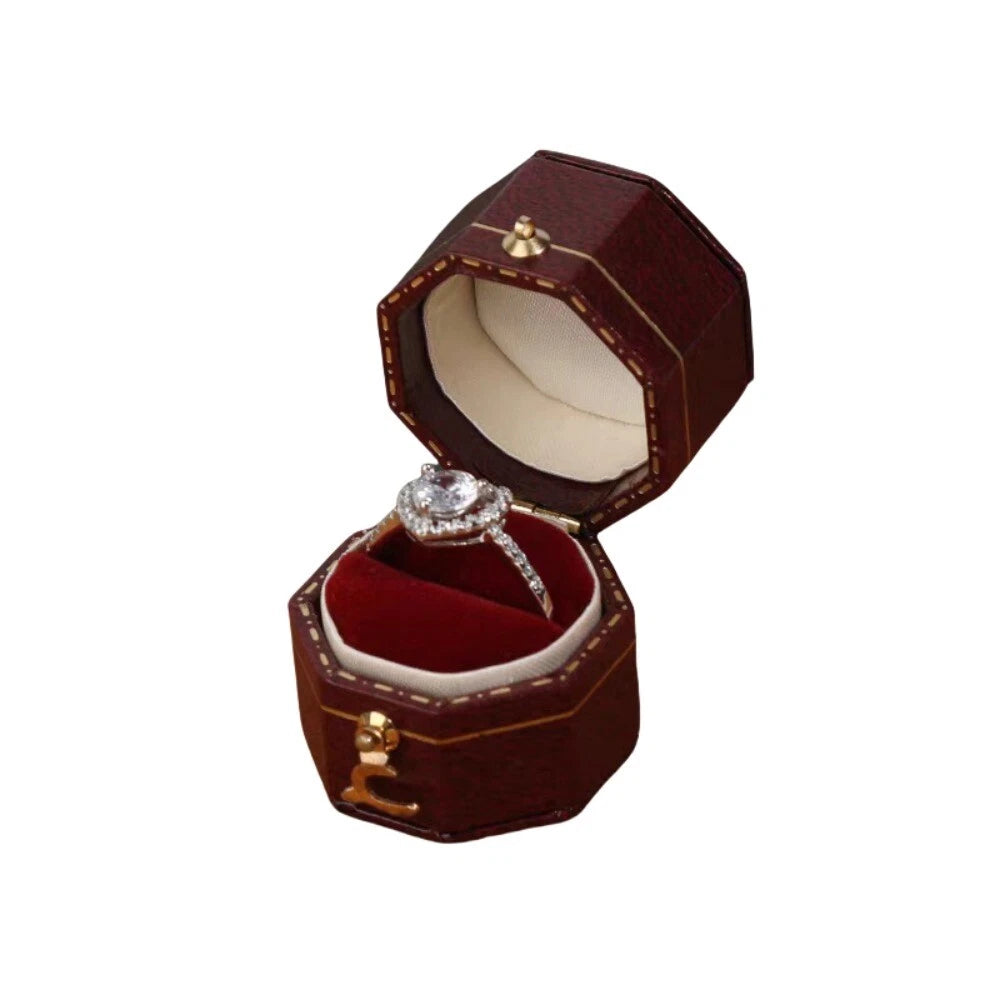 Engagement Ring Box Flannel Buckle Jewelry Case Vintage Leather Small Ring Box | eBay