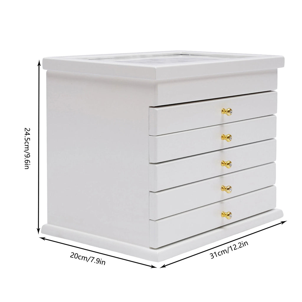 6-Layer Jewelry Boxes Ring Necklace Storage Large-Capacity Wooden Box Case White | eBay