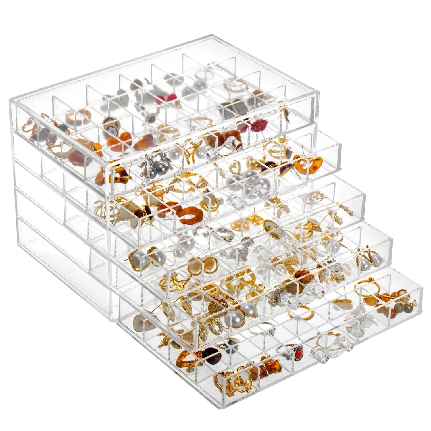 Earring Storage Box Organizer Acrylic Jewelry Storage Box Holder 5 Drawers Tr... | eBay
