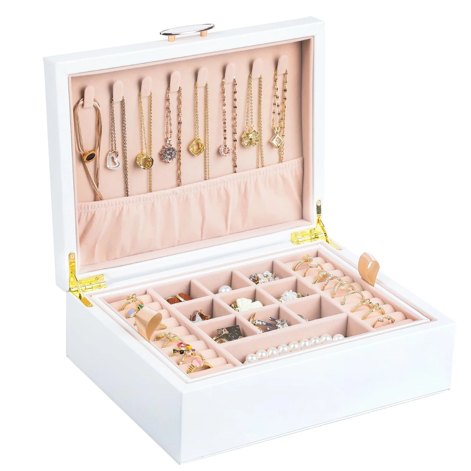 Portable Jewelry Box, 2 Layer Jewelry Organizer with Necklace Hanger for Wome... | eBay