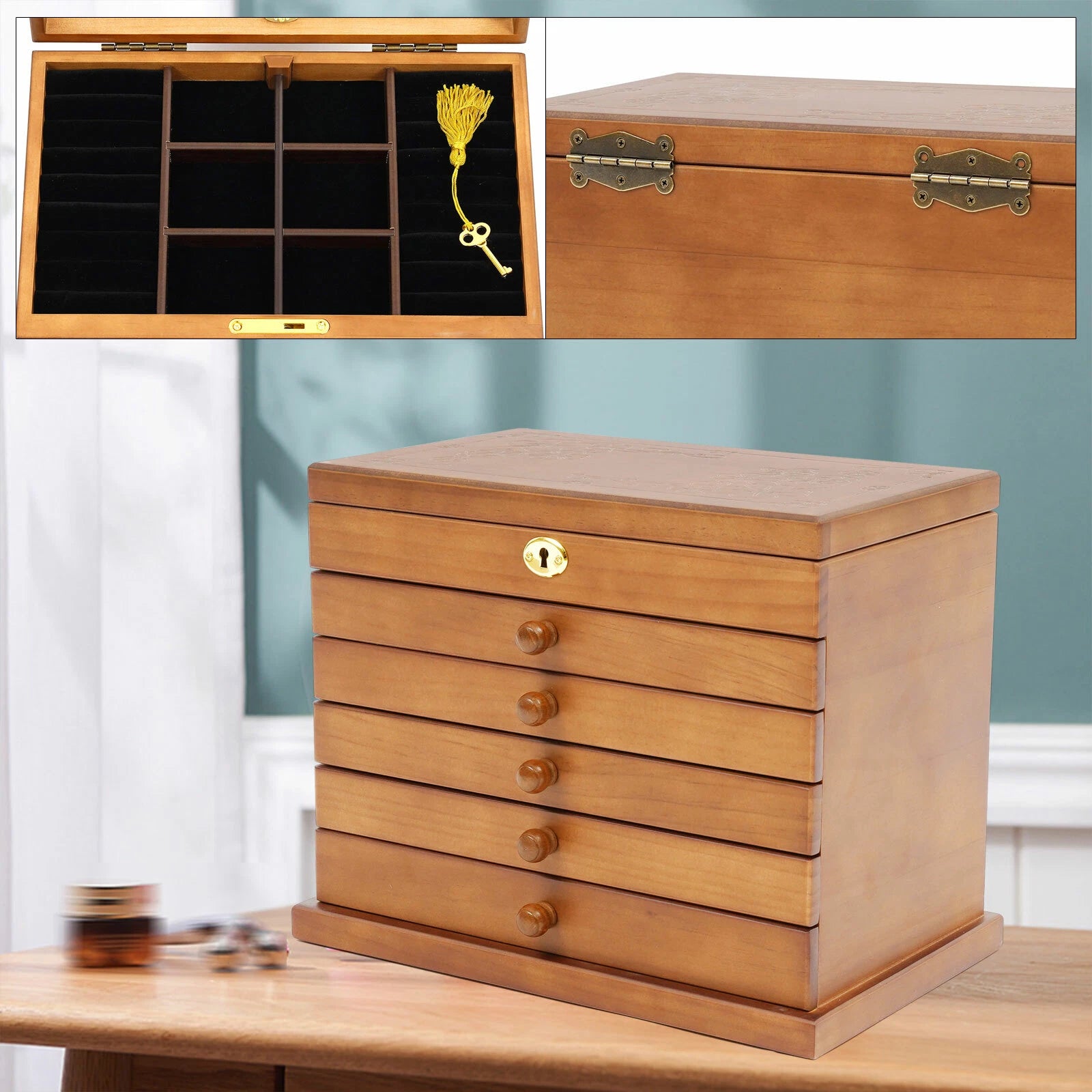 Wooden Jewelry Rings Organizer Jewelry Box Wood for Wowen 6 Layers Large Box | eBay