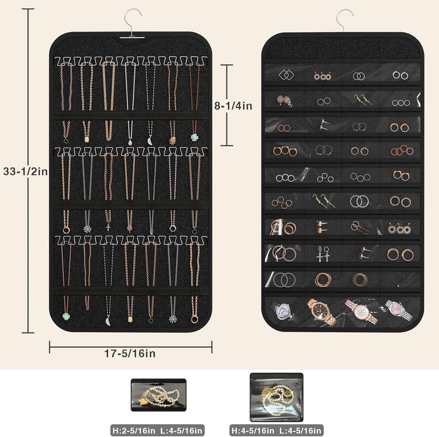 Hanging Jewelry Organizer Storage, 40 Pockets 36 Hooks Necklace Earring Necklace | eBay