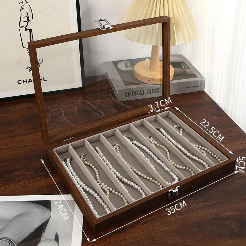 Wooden Jewelry Storage Box with Lid Dustproof Necklace Organizer Display Case | eBay