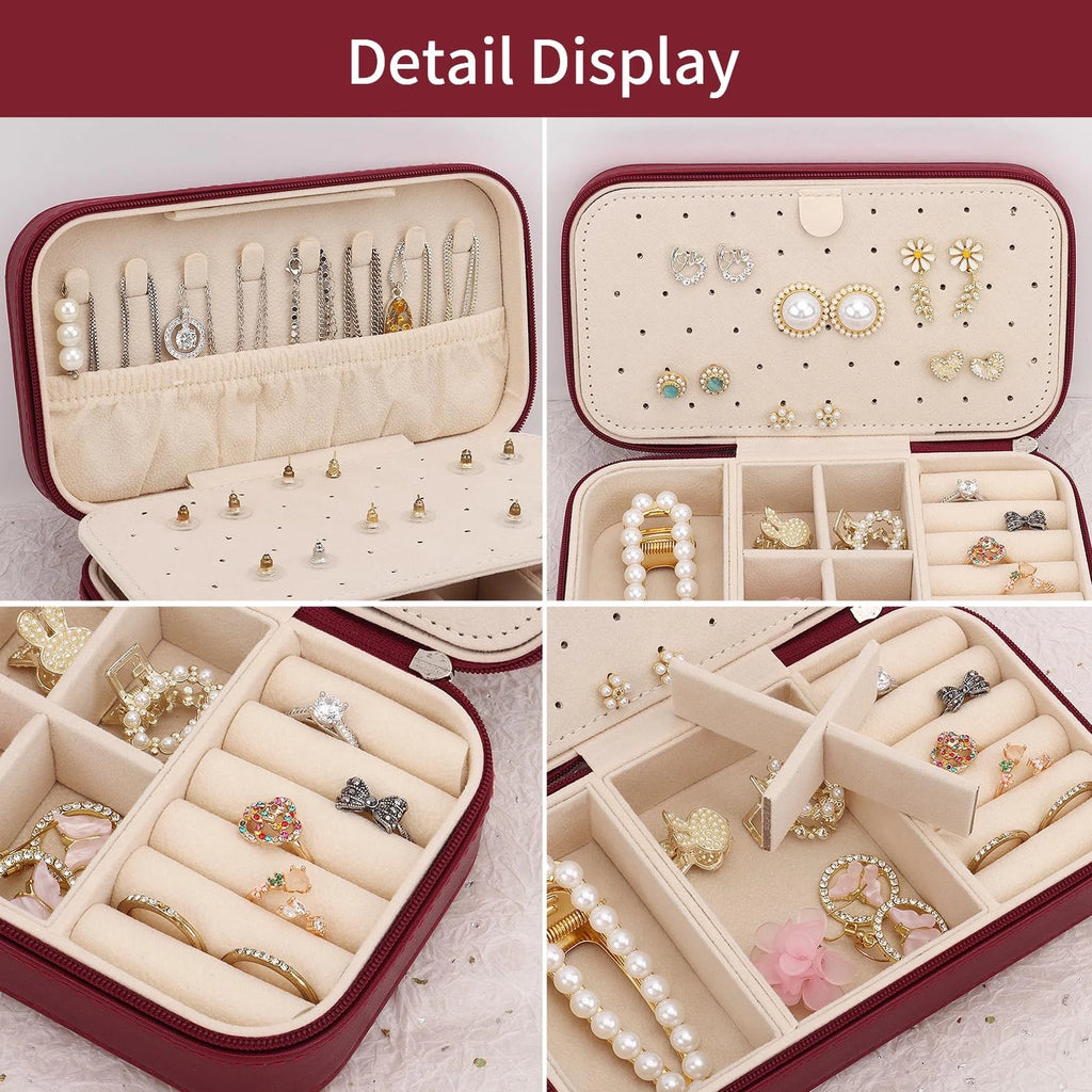DesignSter Travel Jewelry Box, PU Leather Portable Case, Wine Red | eBay