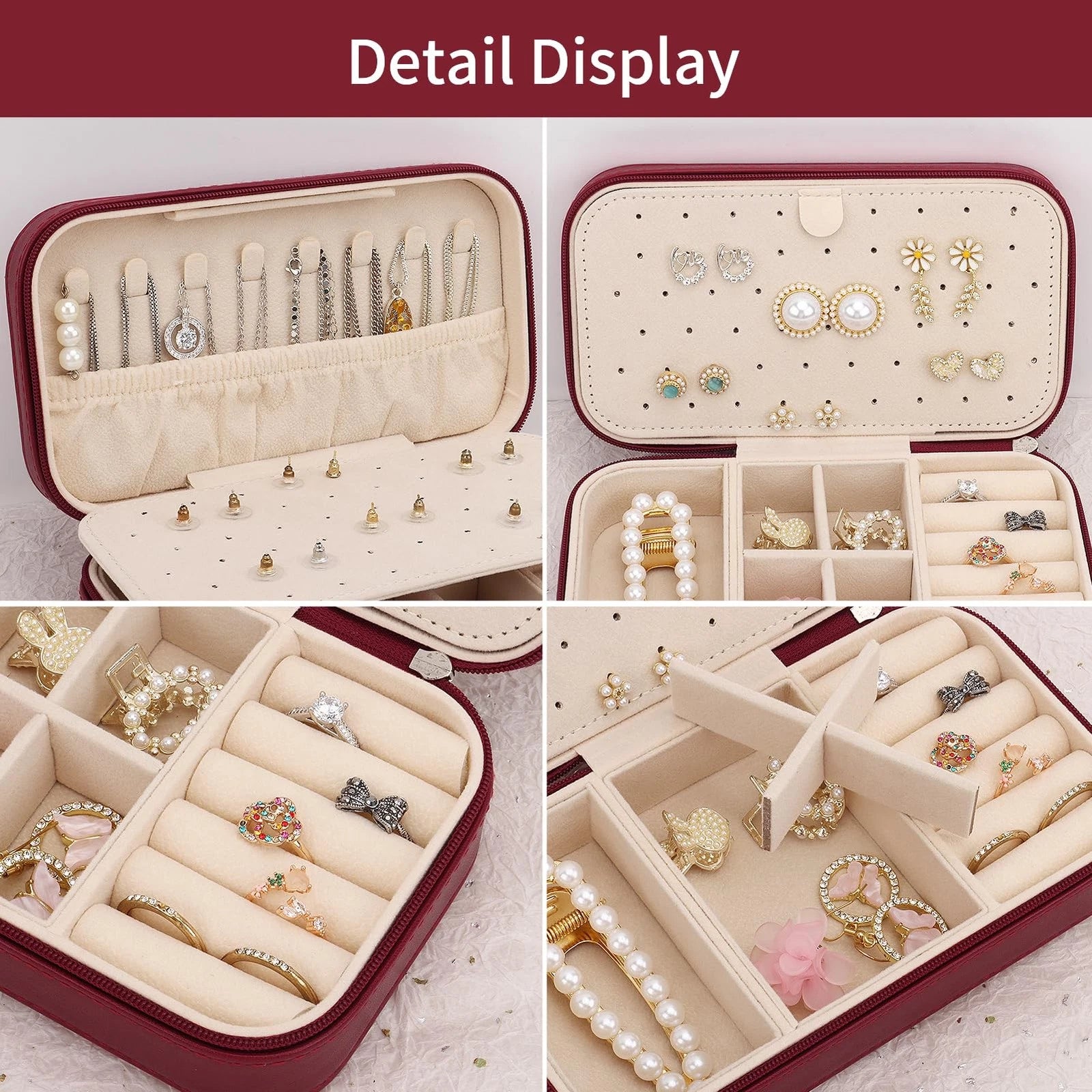 DesignSter Travel Jewelry Box, PU Leather Portable Case, Wine Red | eBay