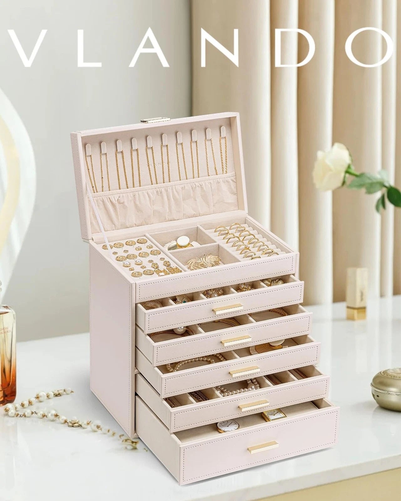Vlando Jewelry Box Organizer,Large Jewelry Storage for 5 Drawn,PU Leather Jew... | eBay
