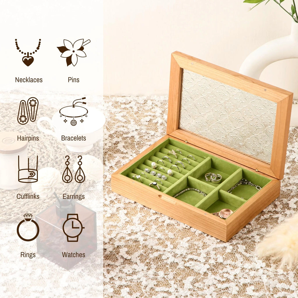Wooden Jewelry Box for Women, Medium Size Natural Solid Cherry Wood Girls Vin... | eBay