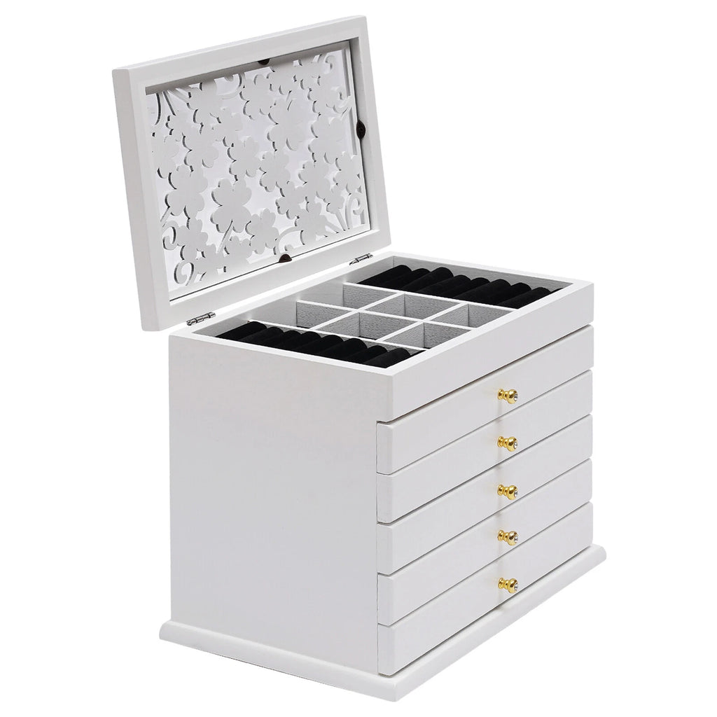 Wooden Case Jewelry Cabinet 6 Layers Ring Necklace Gift Storage Box Organizer US | eBay