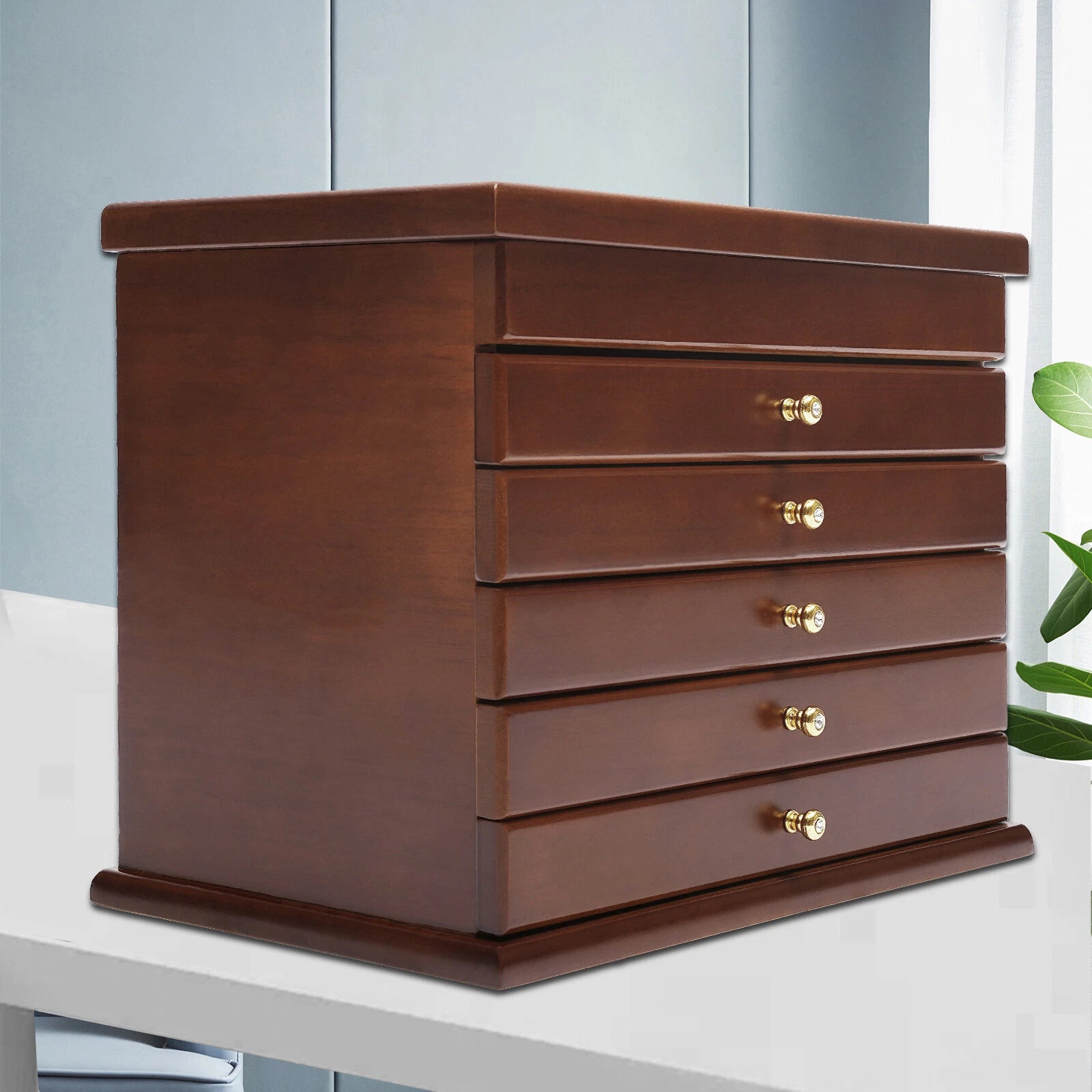 6 Layers Wooden 5 Drawers Large Jewelry Box With Mirror Organizer Box Gift | eBay