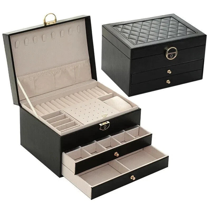 Large Jewelry Storage Box Multi-Layer Organizer For Jewellery Leather | eBay