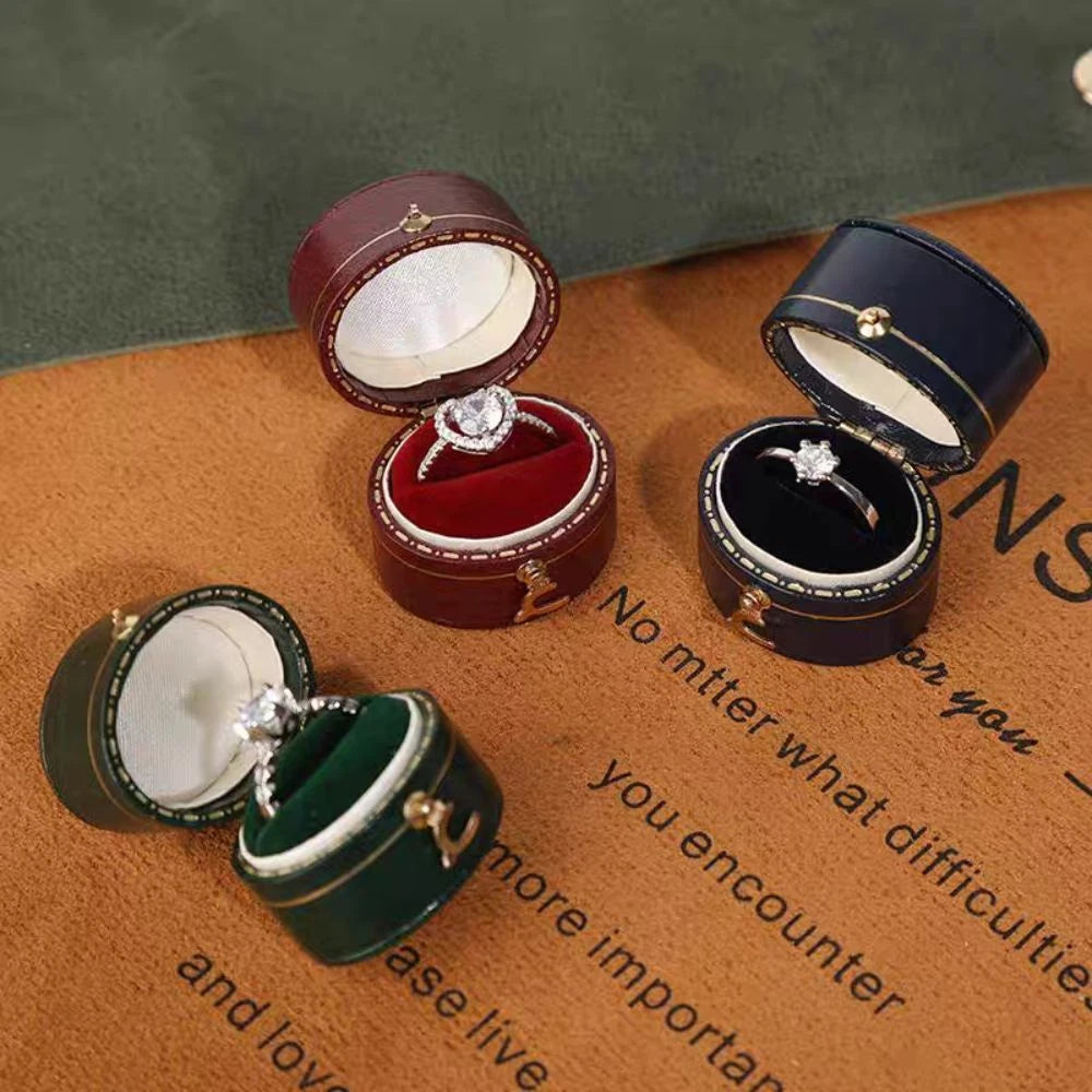 Engagement Ring Box Flannel Buckle Jewelry Case Vintage Leather Small Ring Box | eBay