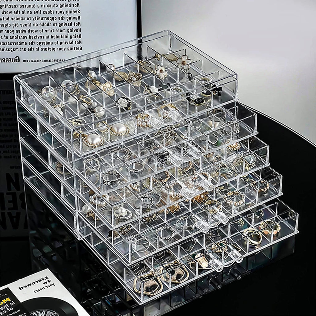 Acrylic Jewelry Storage Box Earring Holder with 5 Drawers, 120 Grids Jewelry ... | eBay