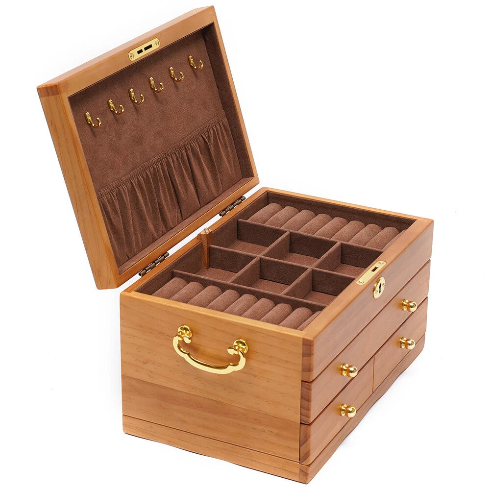Wooden Jewelry Box 3-tier Lockable Jewelry Organizer Vintage Style Storage Box | eBay