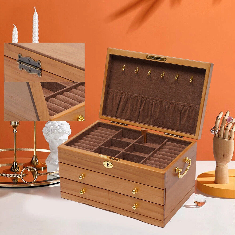 Jewelry Storage Box + Drawer Case 3 Layers Gift For Mom /Girlfriend+ Lock Case | eBay