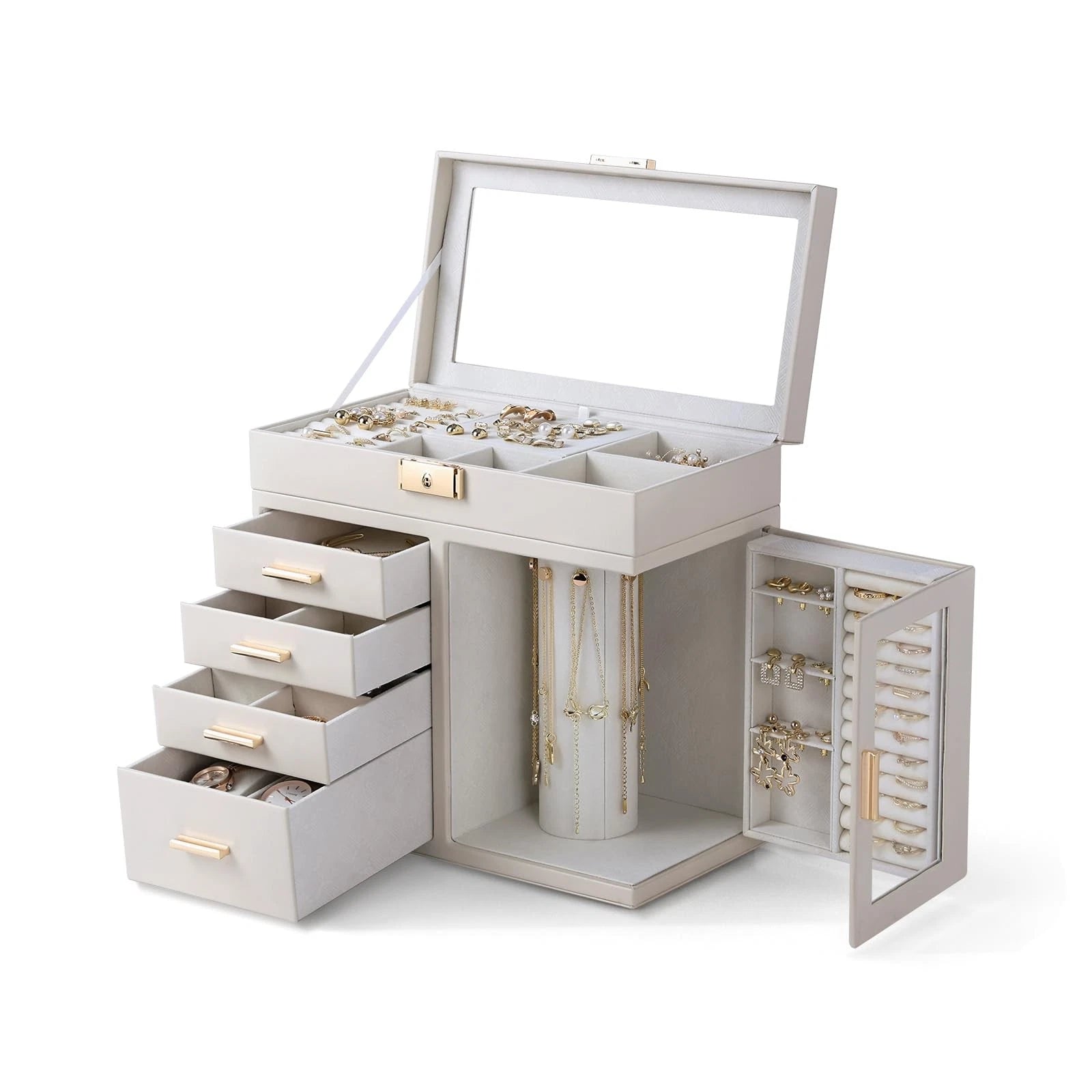 Large Jewelry Box, 5-Layer Jewelry Organizer 4 Drawers with Rounded 360° Rota... | eBay