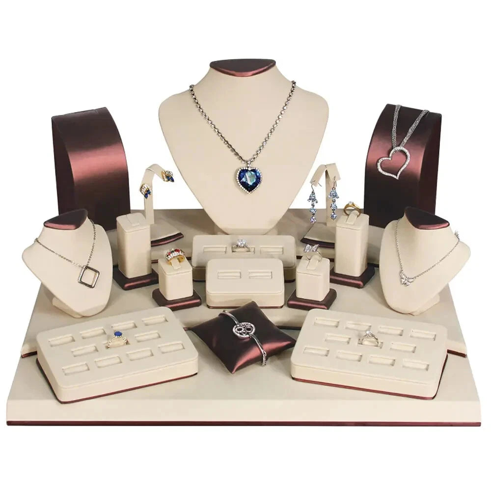 19 Piece Beige Faux Suede Jewelry Showcase Display Set Organizer | eBay