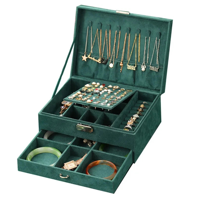 Velvet Double Layer Jewelry Storage Box Large Capacity Necklace Bracelet Holder | eBay
